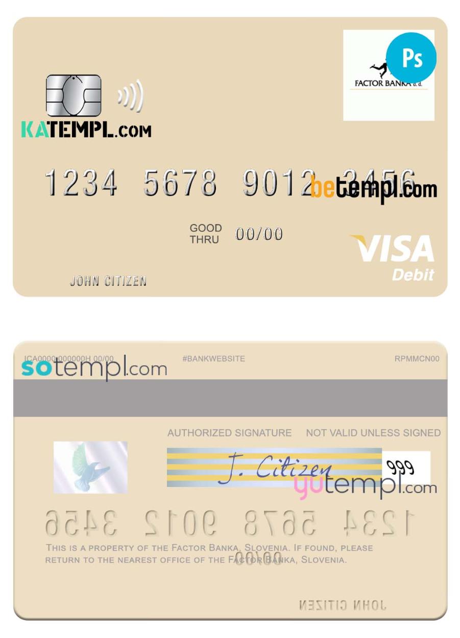 Slovenia Factor Banka visa debit card template in PSD format
